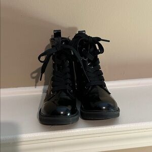 Kids Sleek Black Patent Combat Boots